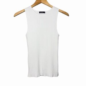 Sampeel Women's Ribbed Knit Tank Top Size M White Sleeveless‎ Viscose Minimalist